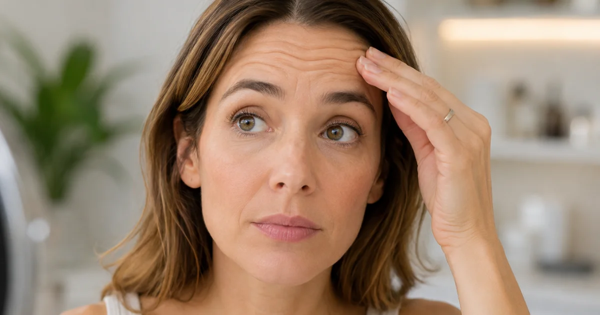 Natural-looking woman with subtle forehead lines.